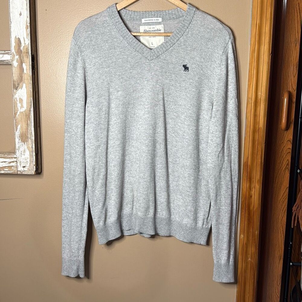 Abercrombie and Fitch men's cashmere blend sweater size large gray v neck soft p
